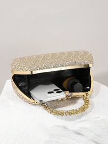 1pc Gold Glitter Double-Sided Rhinestone Decor Handbag, Elegant Clutch Bag With Metal Chain Strap, Suitable For Evening Party, Wedding, Gala, Gift For Women - Gold - View 4