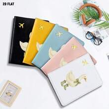 1pc Cute Duck Print PU Passport Holder, Gold Embossed Airplane Pattern Passport Cover, Portable Travel Wallet, Travel Accessory And Holiday Gift - Duck - View 1