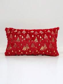 1pc Christmas Tree Cushion Cover – Nordic/InsStyle Decorative Pillowcase For Sofa Or Bedside (Red, Machine Washable, Invisible Zipper, Cover Only) - Red - View 7