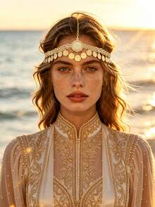 1Pc Sunflower Shaped Women Fashion Head Chain, Boho Style Bridal Wedding Headpiece, Costume Accessory For Festival Party Evening - Gold - View 1
