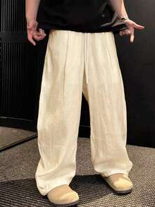 Summer Relaxed Style Pants! Men's Wide Leg Breathable Linen Straight Leg Casual Long Pants - Apricot - View 3