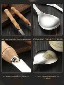 1pc Stainless Steel Salad Mixing Cooking Fish Frog Spoon Commercial Rice Spoon Creative Mini Wooden Handle Serving Fork Spoon - View 7