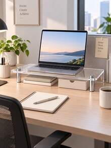 1pc Transparent Acrylic Monitor Stand, Laptop Desktop Monitor Riser, Transparent Desktop Storage Rack With Shelf, Space-Saving Office, Home Study And Room Decor Computer Stand - Multicolor - View 5
