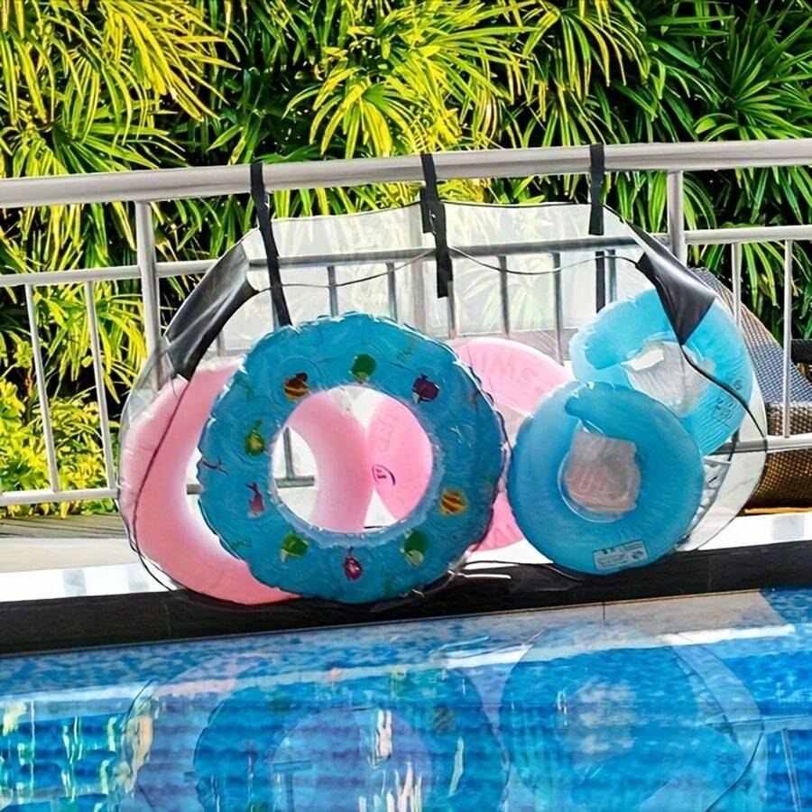 Swimming Pool Fence Hanging Bag, Outdoor Swim Ring/Ball Large Capacity Mesh Storage Bag, Extra Large Size (Swim Ring Not Included) - Multicolor - View 1