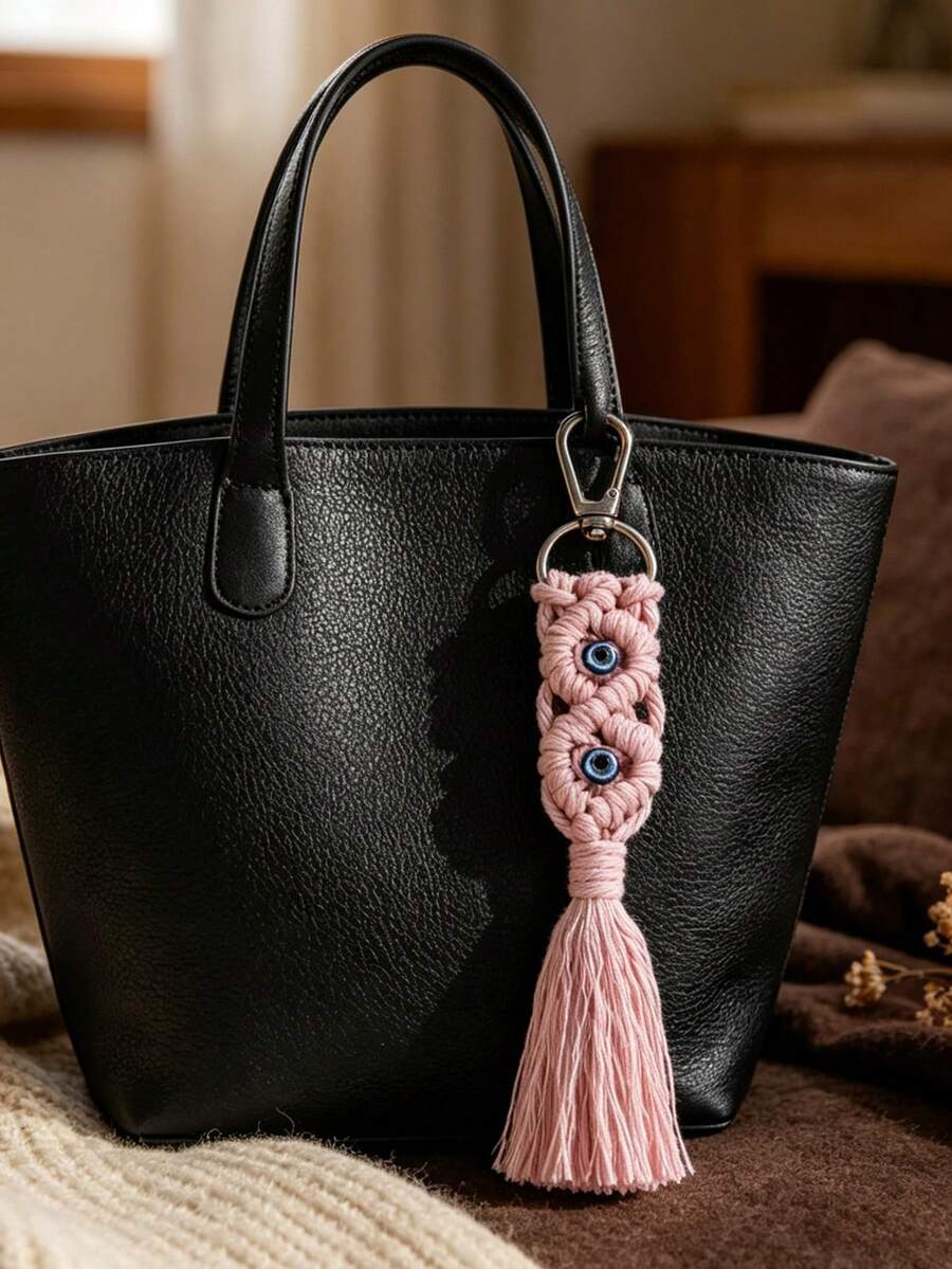 Bohemian Handmade Colorful Tassel Pendant With Evil Eye Keychain, Blue Glass Evil Eye Lucky Charm Pendant Keychain With Metal Ring For Keys, Backpacks, Handbags And Car Keys, Symbolizing Good Luck And Protection, Suitable For Friends, Family, Daily Wear, Travel, Festivals And Special Occasions, Essential For Fashion Enthusiasts And Believers - One Size - View 1