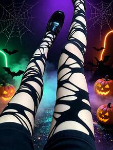 Women's Ripped Fishnet Tights, Distressed Cutout Mesh Pantyhose, Stretch Goth Stockings For Halloween, Costume Party, Festival & Night Out - Multicolor - View 4