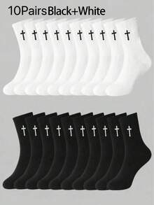 1/5/10/20 Pairs Of Men's Black/White Gothic Cross Sports Socks,Sweat Wicking/Breathable,Suitable For All Seasons.Perfect For Sports,Running,Fitness - Multicolor - View 7