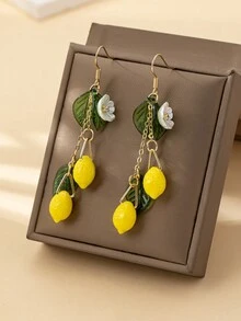 2Pcs Resin Lemon Raspberry Earrings, Lightweight Fruit Shaped Earrings, Cute Sweet, Pastoral Style Earrings, Best Choice For Birthday Gifts - Multicolor - View 2