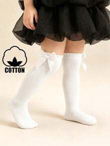 1 Pair Cotton Baby Socks With Big Bow, Girls Princess Long Tube Socks For Students - White - View 7
