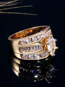 1pc Elegant Cubic Zirconia Ring, Women's Wedding Anniversary Accessory Gift - 1# - View 6
