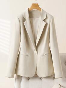 Women's Small Blazer, Spring/Autumn New Style, Single-Button, Casual, High-End, Slim Fit, Waist-Cinching, Professional Suit - Apricot - View 1