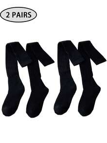 1/2/4 Pairs Women's Over-The-Knee Socks, Thickened Warm Double-Needle Solid Color Minimalist Thigh High Socks For Autumn/Winter, Can Be Paired With Boots, Daily Wear - Multicolor - View 32