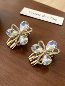 2pcs Luxury Gold Rhinestone Butterfly Mini Hair Claw Clips For Women, Sparkling Bangs Clip, Banquet Side Hair Clip, Exquisite Hair Accessory - Multicolor - View 6