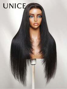 UNice Yaki Straight Layered Bye-Bye Slip 7x5 Lace Glueless Human Hair Wig With Drawstring Fit For All Sizes Pre Cut Pre Plucked Pre Bleached Put On And Go Natural Black Wig For Women 180% Density - Natural Black - View 13