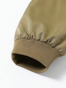 Men's Plus Size Solid Color Baseball Collar Jacket, Spring/Autumn - Khaki - View 7