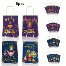 6/12pcs Happy Diwali Theme Festival Party Gift Bags, Kraft Paper Tote Bags For Diwali Celebration - Multicolor - View 9