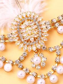 outingfit New White Bridal Feather Headpiece, European And American Style Party Feather Hair Chain - Gold - View 5