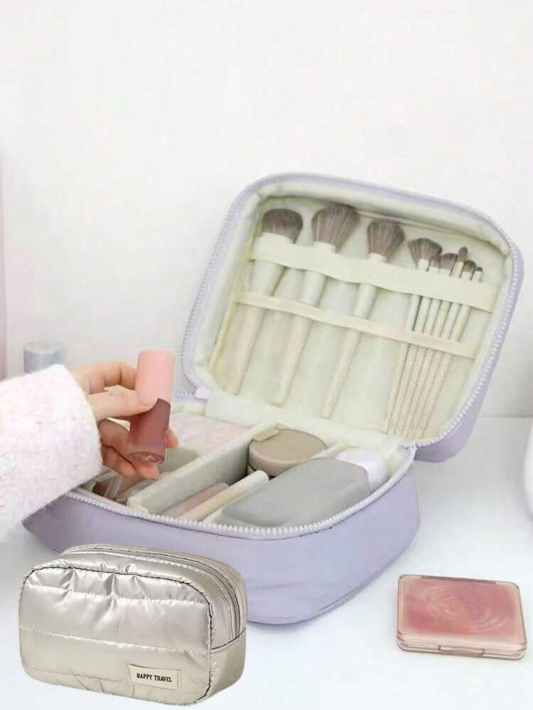 1pc Minimalist Shiny Y2K Style Foam Makeup Bag, Large Capacity Detachable With Handle, Multi-Functional Exquisite Shock-Proof Toiletry Bag And Travel Storage Bag, Girly Waterproof Storage Bag, Multi-Compartment Design, Can Store Data Cables, Perfume, Digital Accessories (Such As Data Cables, Mouse, Earphones, Etc.), Unisex - Multicolor - View 9