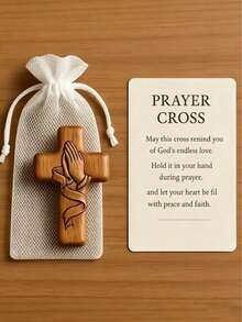 Prayer Cross Gift (1 Piece Set): Resin Handheld Pocket Cross With Mesh Storage Bag - Soothing Finger Pressure Religious Gift, Inspirational Small Wooden Cross, Christian Prayer And Church Gift, 3D Cross Gift With Prayer Card, Suitable For Giving To Loved Ones - A - View 9