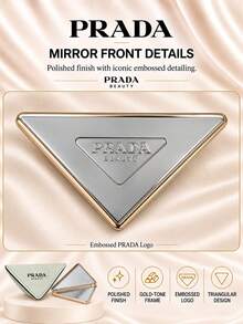 Prada 三角形雙面鏡,9cm×5cm,單件,可折疊成像清晰,日常、出門補妝使用 - 綠色 - 查看 9