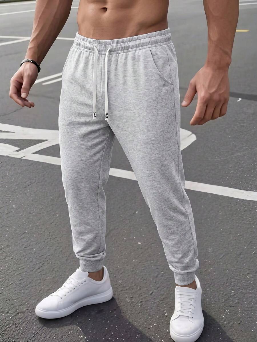 Men's Jogger Pants, Solid Color Casual Sports Long Pants For Spring And Autumn, Outdoor Fitness Workout Running Wear - Light Grey - View 1