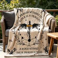 1PC Dark Dragon Rider Text Print Flannel Blanket, Fantasy Themed Decorative Throw Blanket For Sofa Bedroom - Multicolor - View 9