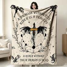 1PC Dark Dragon Rider Text Print Flannel Blanket, Fantasy Themed Decorative Throw Blanket For Sofa Bedroom - Multicolor - View 1
