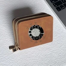 Vintage 90s Telephone Print Card Holder Lightweight Wallet, Suitable For Women's Daily Use, Double Zipper Mini Wallet/Coin Purse/Card Holder - Multicolor - View 15