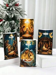 1 Set Christmas Storage Bag, Featuring Religious Nativity Scene Design, Holiday Gift Bag, Suitable For Storing Small Items And Decorations, Applicable For Home Storage, Party Gift Packaging, Craft Supplies Organization And Small Item Packing - Multicolor - View 4