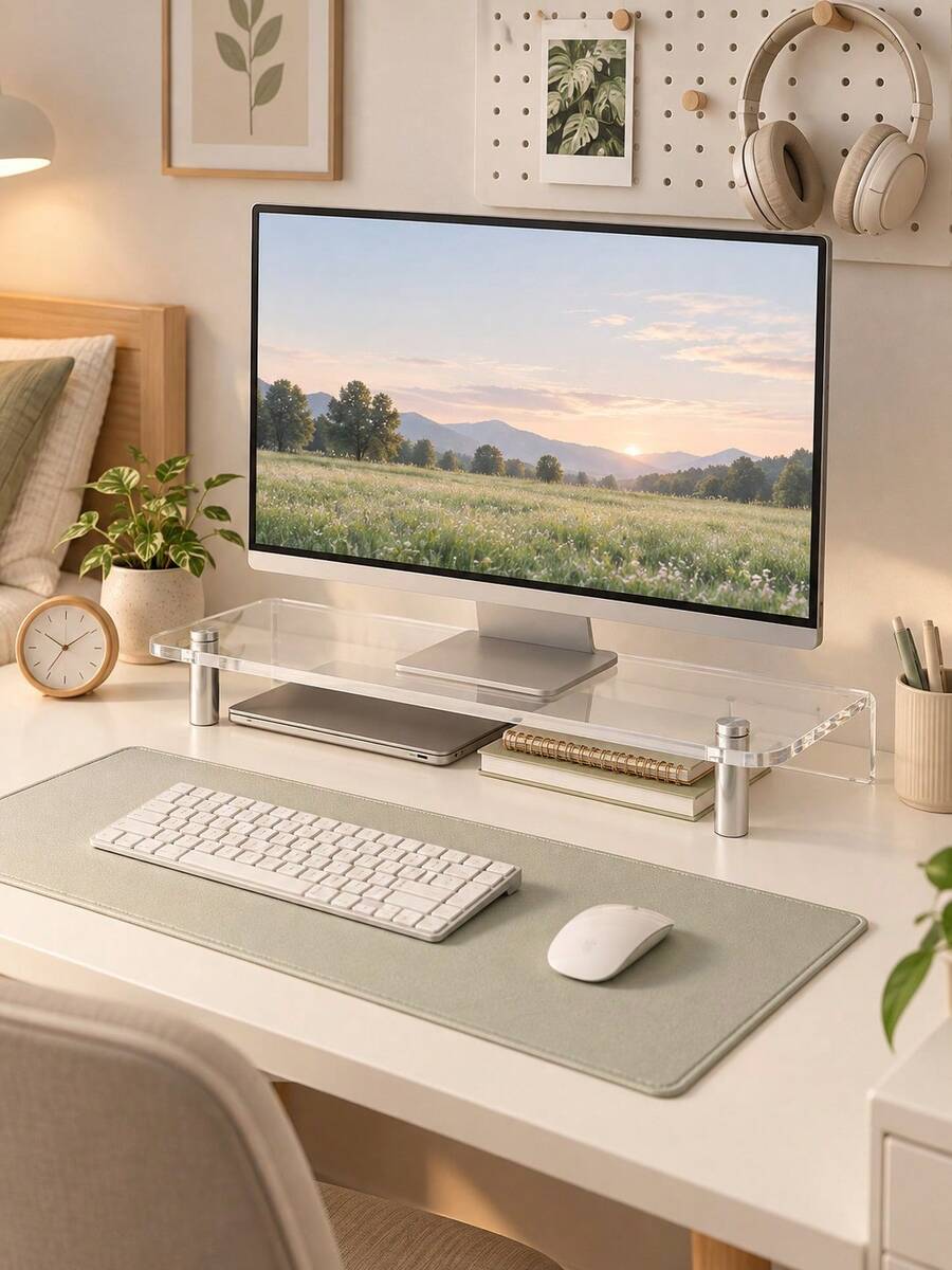 1pc Transparent Acrylic Monitor Stand, Laptop Desktop Monitor Riser, Transparent Desktop Storage Rack With Shelf, Space-Saving Office, Home Study And Room Decor Computer Stand - Multicolor - View 1