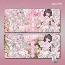 Anime Cute Angel Girls Mouse Pad XXL Rubber Kawaii Desk Mat PC Gamer Cabinet Non-Slip Waterproof Mouse Pad Keyboard Rug Pink Carpet - View 1