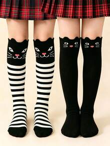 1/6 Pairs Random Kids Cute Cartoon Animal Knee High Socks, Girls Striped Polka Dot Long Boot Socks, Warm Fall Winter Stockings, Costumes For Girls - Multicolor - View 4