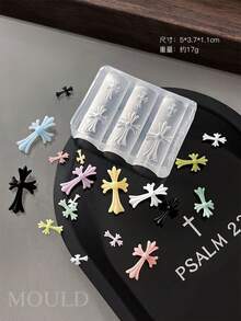 1pc Artistic Nail Art Mold, Vintage Baroque Sacred Light Cross Candlestick, Moonlight Embossed Bow Floral Pattern Nail Decor Silicone Mold, Essential Tool For Nail Technicians - Clear - View 10