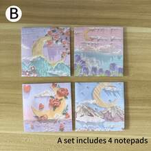 Ins Style 3D Brushstroke Oil Painting Sticky Notes, Home Desk Decor, Romantic Mountain & Flower Landscape Memo Pads, 1 Set Of 4 Designs, Suitable For Journal Decoration - Multicolor - View 12