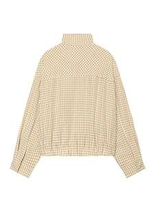 Damen-Fliegerjacke mit Karomuster, kurze Frühlingsjacke, leichte Herbstjacke mit Karomuster und Reißverschluss, Langarm, kontrastfarbig, lässiger Airport-Style, Damenbekleidung - Gelb - Übersicht 6