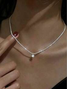 1pc Sparkling Starry Sky Pendant Necklace, Suitable For Women, Small Elegant Shiny Collarbone Chain, Luxury Versatile Jewelry, Perfect For Parties And Gatherings - Silver - View 1