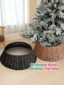 1pc Christmas Tree Decoration Base, Christmas Tree Fence, Christmas Tree Skirt With Christmas Decorations, Home Scene Decor - Multicolor - View 3