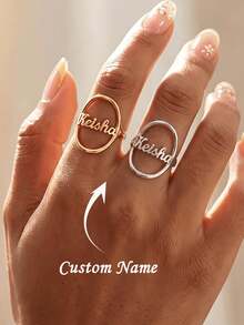 1pc Adjustable Open Custom Letter Ring, 304 Stainless Steel Hollow Oval Design, Niche Daily Commute Jewelry, Heartwarming Gift For Grandparents Day, Surprise Gift For Best Friend/Mom/Girlfriend, Christmas Holiday Gift - Multicolor - View 1
