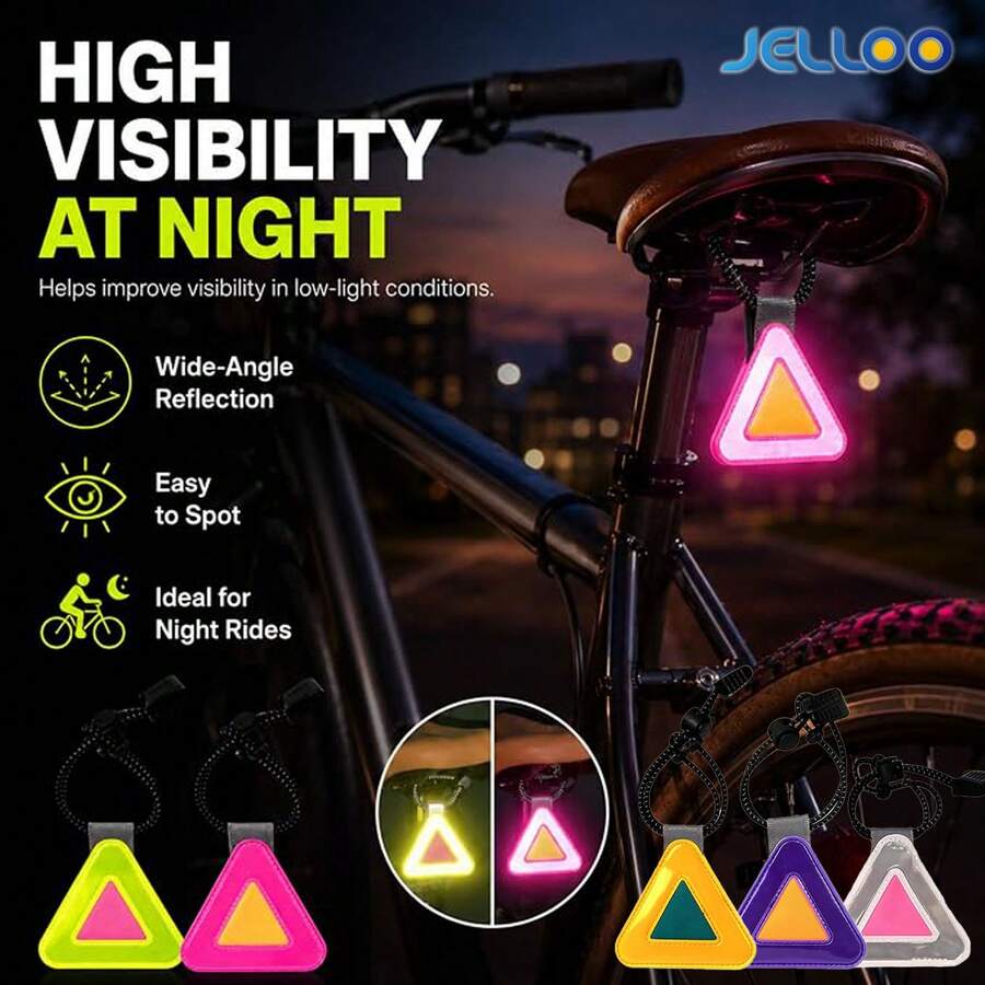 JELLOO Reflective Triangle Pendant, Triangle Sticker, Suitable For Night Cycling, Road Bike/Mountain Bike/City Bicycle, Easy To Peel And Stick Adhesive Backing, Can Be Attached To Rear Rack And Bike Frame - Multiple Styles - View 1