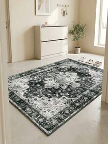 1PC Black White Gray Vintage Persian Pattern Bohemian Style Faux Cashmere Rectangular Area Rug, Distressed Mottled Details, Machine Washable, Suitable For Living Room Bedroom Home Decor, All Season Use, Aesthetic Home Decor - Multicolor - View 2