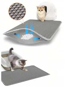 Double Layer EVA Cat Litter Mat, Anti-Splash Anti-Tracking, Washable Leak-Proof, Multiple Sizes Suitable For Cat Litter Boxes - Grey - View 4