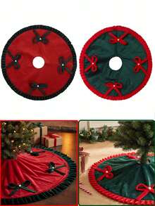 Christmas Tree Skirt - Festive Holiday Decoration For Small Christmas Trees, Christmas Tree Skirt, Velvet Holiday Tree Skirt, Red And Green Felt With Classic Design Reliable And Durable - Christmas - View 1