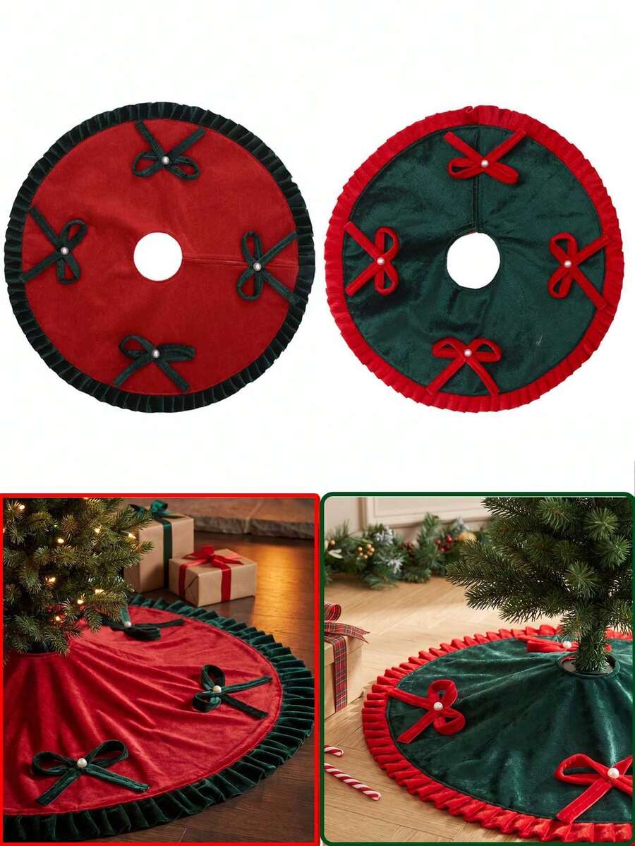 Christmas Tree Skirt - Festive Holiday Decoration For Small Christmas Trees, Christmas Tree Skirt, Velvet Holiday Tree Skirt, Red And Green Felt With Classic Design Reliable And Durable - Christmas - View 1