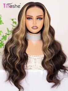 Tinashe Balayage 挑染棕色 6x5 蕾絲封口假髮，雙層抽髮大波浪，100% 真人髮，無膠透明蕾絲假髮，穿戴即用，免膠，預剪預漂髮結，耳到耳形，自然黑，沙龍品質，適合初學者 - S2/30/27 - 查看 8