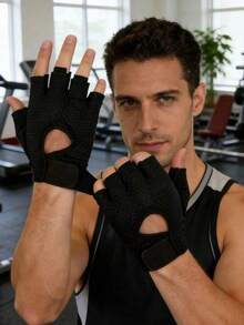 1 Pair Half-Finger Fitness Sports Gloves - Breathable Anti-Slip, Thickened Palm Cushioning, Unisex, Suitable For Weightlifting, Cycling, Driving - A - View 4