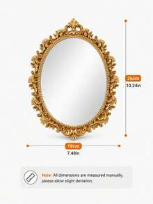 Vintage Gold Oval Mirror Jewelry Tray, Baroque Carved Vanity Storage Dish, Suitable For Rings, Earrings, Necklaces And Bracelets Storage, Vanity And Bathroom Countertop Decor - Multicolor - View 2
