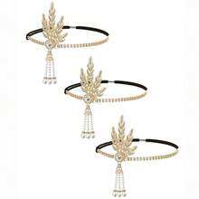 1/3 Pcs D MELEBIHI 1920-an Bando Flapper Daun Rhinestones Hiasan Kepala Pengantin Aksesoris Rambut Flapper Pengantin Rantai Kepala Untuk Wanita - MultiWarna - View 36