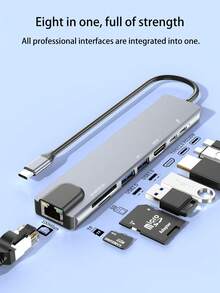 Type-C 全功能筆電擴充塢，多埠集線器支援 USB 隨身碟、HDD、SD 與 TF 卡，鋁合金外殼，千兆乙太網路與 USB3.0 介面（購買前請確認您的手機支援 HDTV 連接） - 淺灰色 - 查看 2