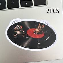 1PC/2PCS 3 Inch Funny Mice Vinyl Record Stickers, Quirky Mouse Music Decal, Retro Record Player Inspired Sticker For Laptop, Water Bottle, Notebook, Phone Case & Luggage Decoration - Funny - View 7