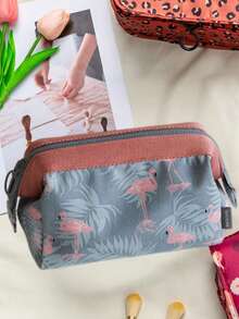 1pc Flamingo Print Hanging Cosmetic Bag - Baby Blue - View 2